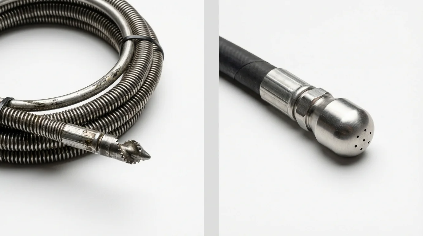 Drain snake cable and hydro jetting nozzle used for drain cleaning in Ahwahnee, CA