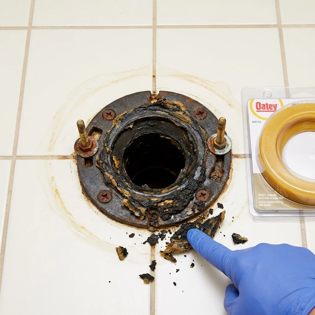 Failed wax ring showing water seepage at the base of a toilet in a Ahwahnee, CA home