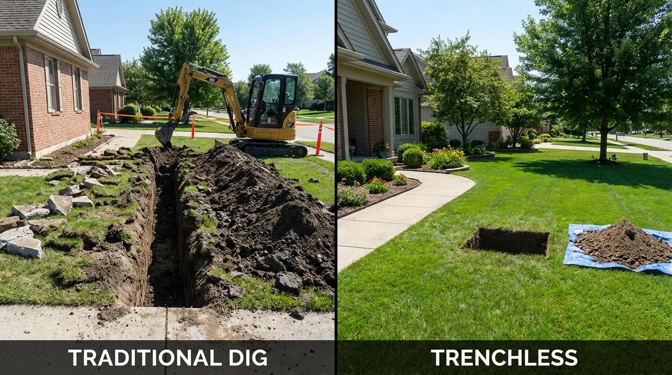 Trenchless sewer repair with minimal yard damage versus traditional excavation in Ahwahnee, CA
